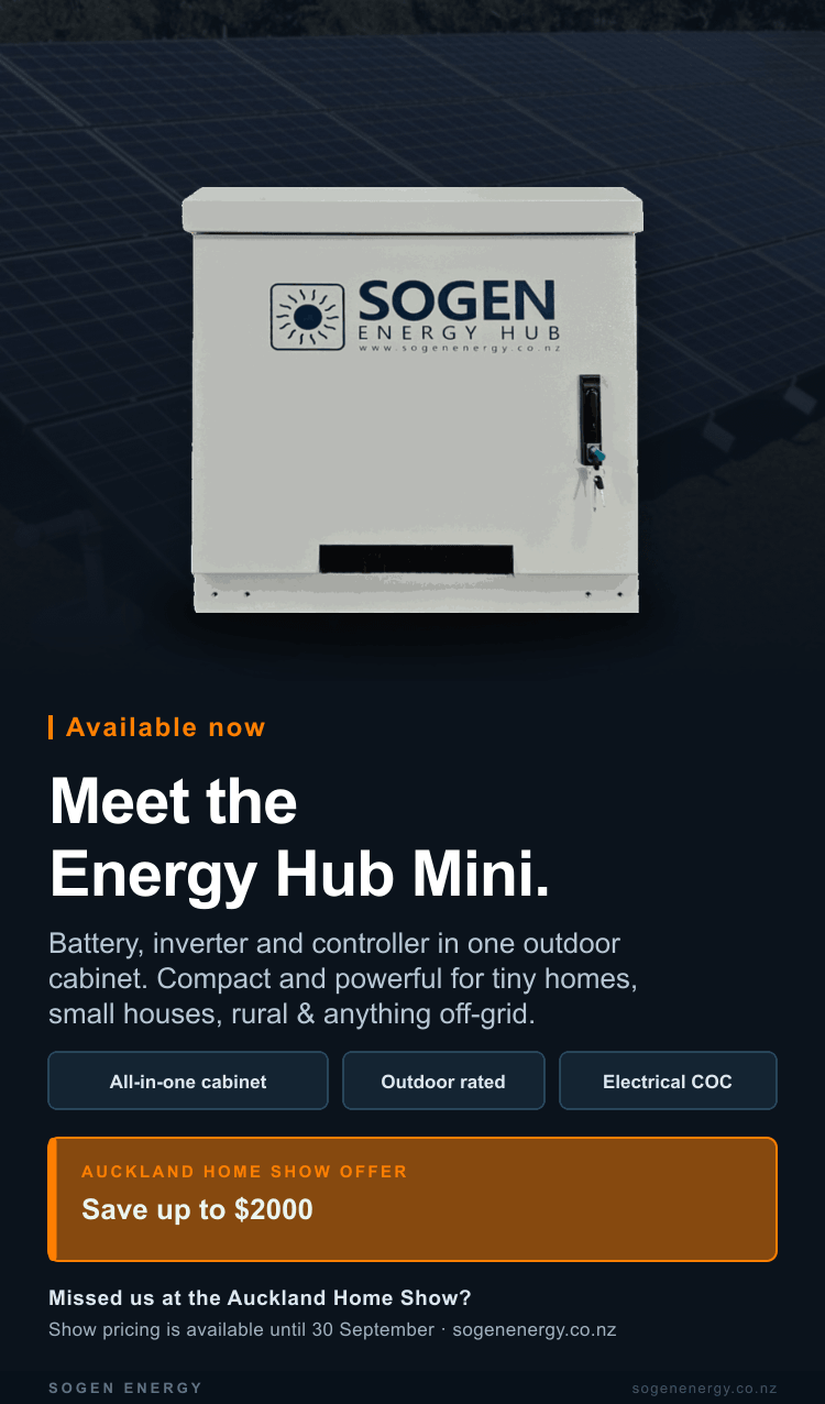 Meet the Energy Hub Mini — missed us at the Auckland Home Show? Show pricing is available until 30 September, save up to $2000
