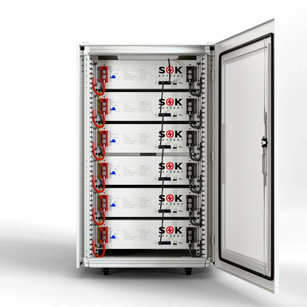 Indoor cabinet interior with SOK rack batteries and wiring